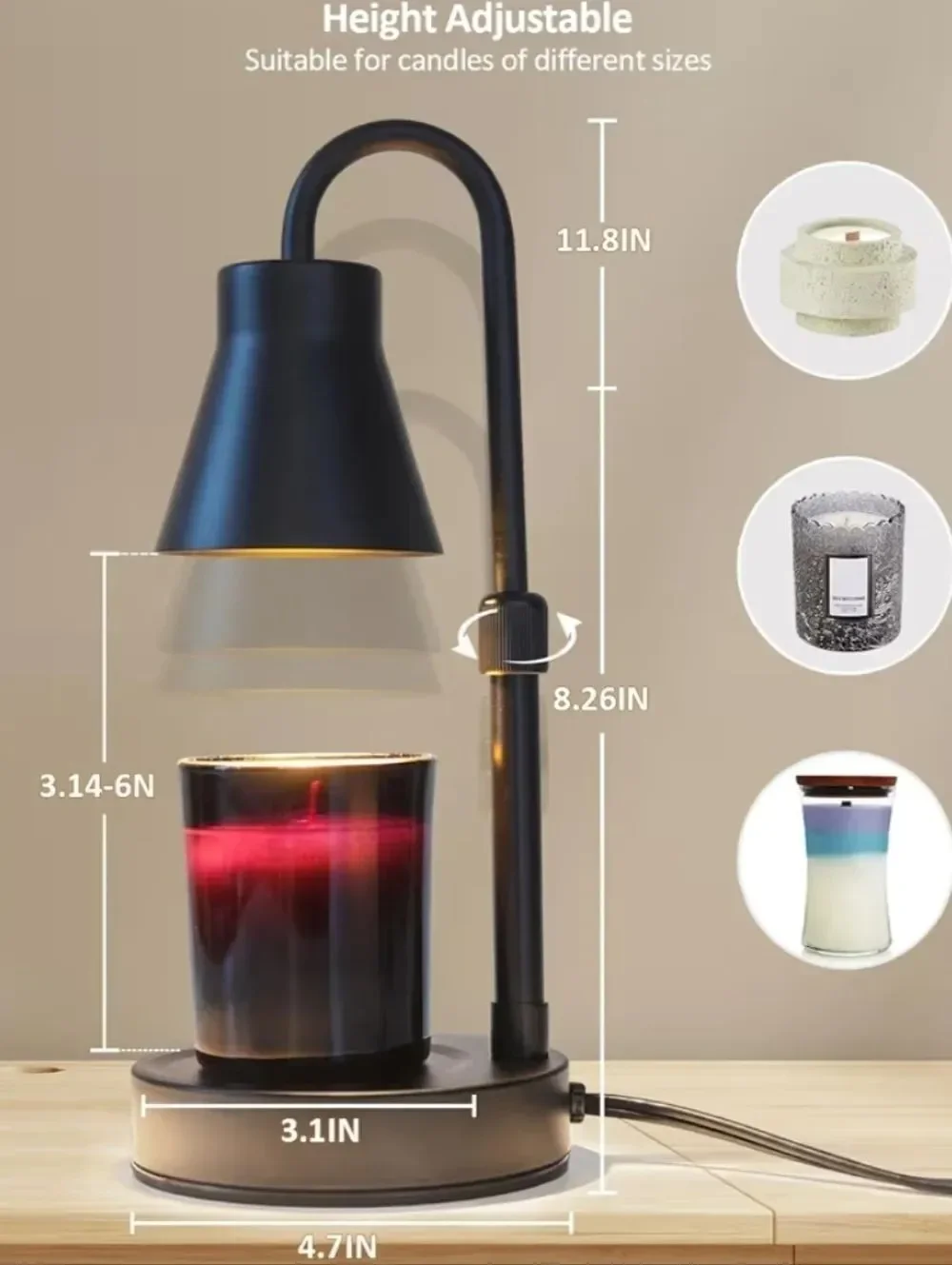 🔸️NIB Black Metal Adjustable Electric Candle Warming Lamp